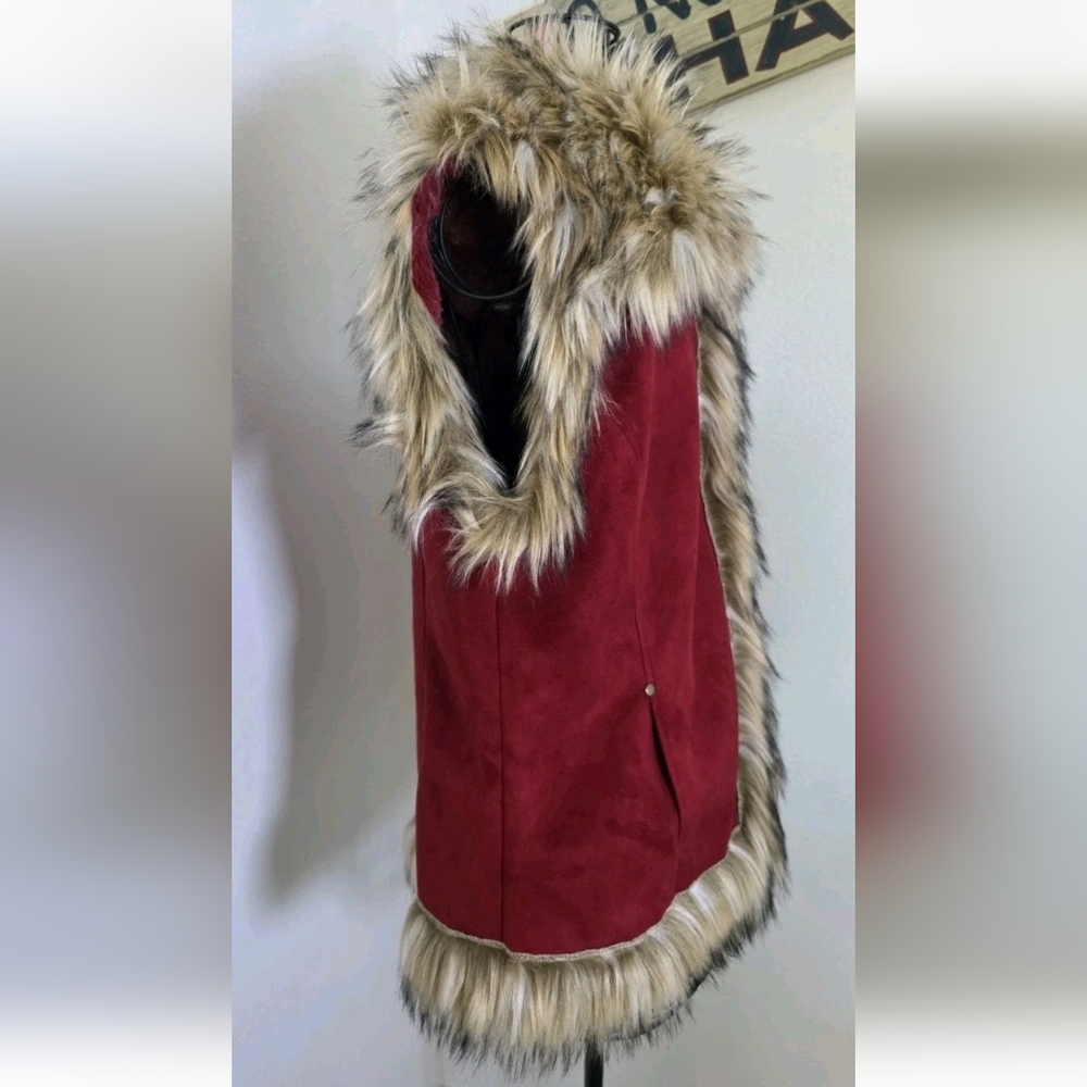 Tasha Polizzi The Scarlet Red Faux Fur Vest Sz Large Rustic Chic Boho Glam Vegan - Picture 4 of 6